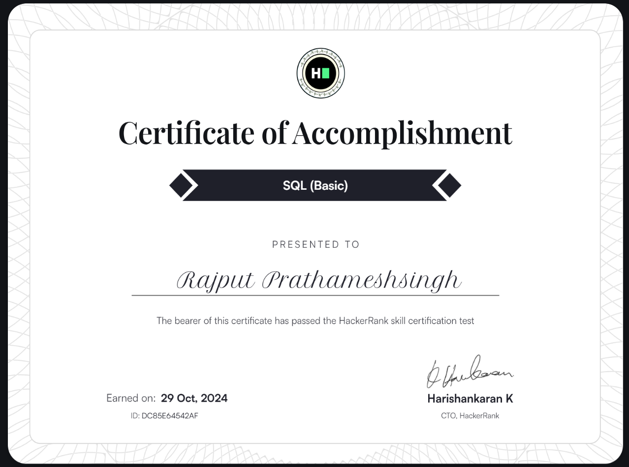 SQL Basic Certificate